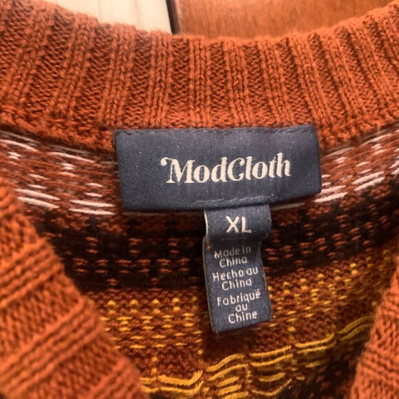 Modcloth Brown You've Been Fair Isle Ghosted Sweater, XL - Picture 9 of 9